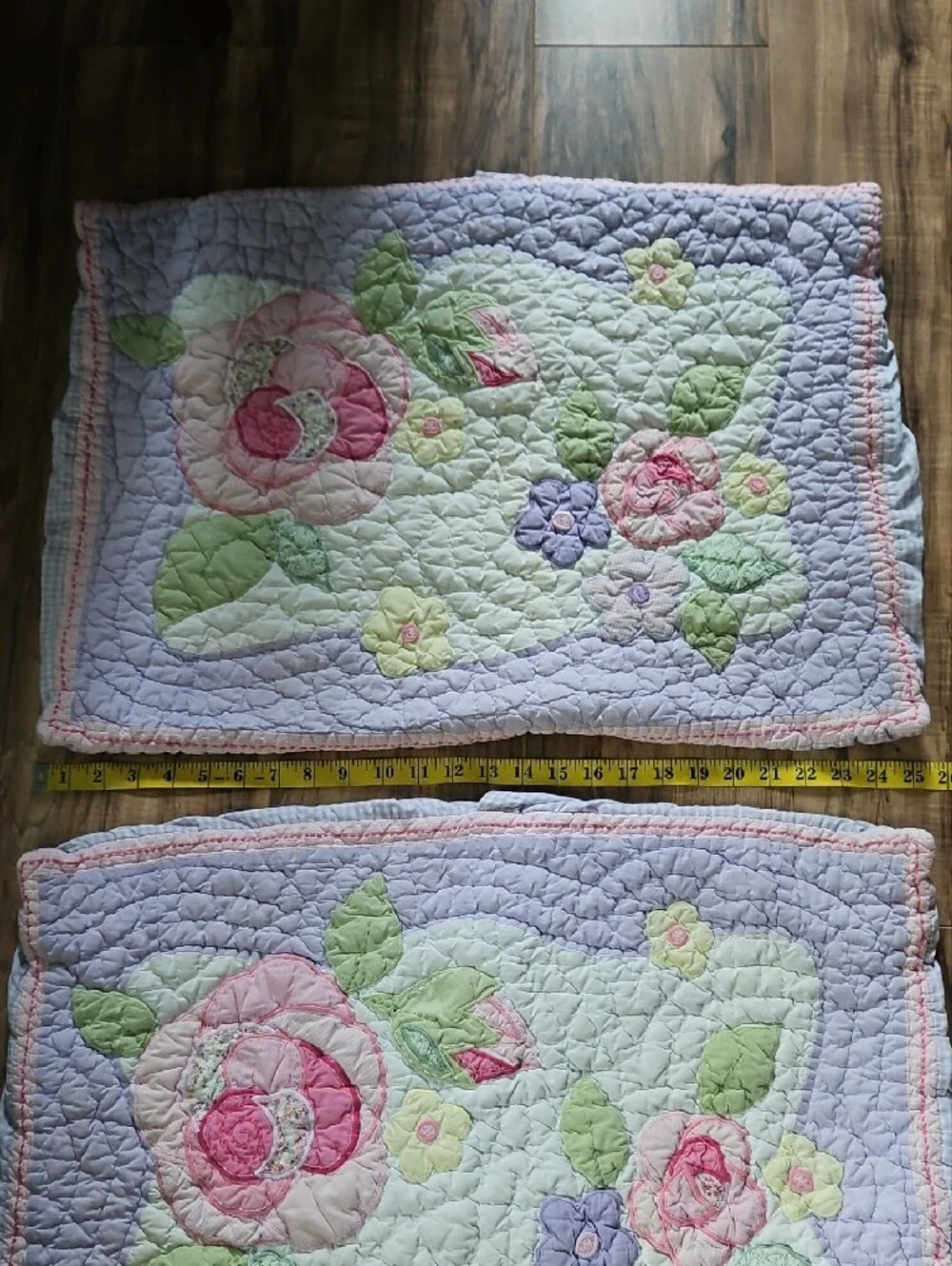 Floral Quilted Pillow Shams in Lavender and Pink With Tie Detail At Back